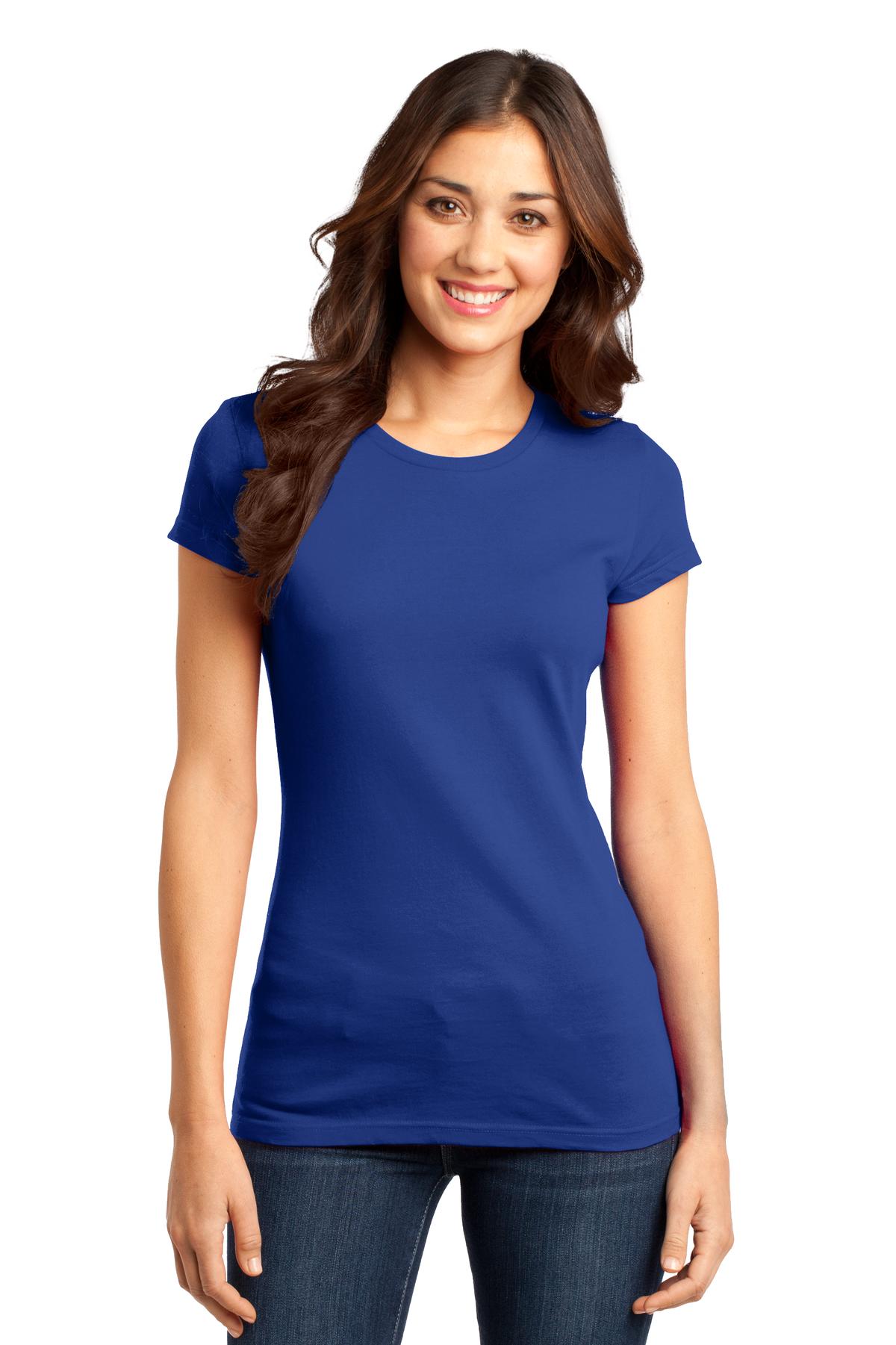 Front View of Deep Royal District Women's Fitted Very Important Tee . DT6001