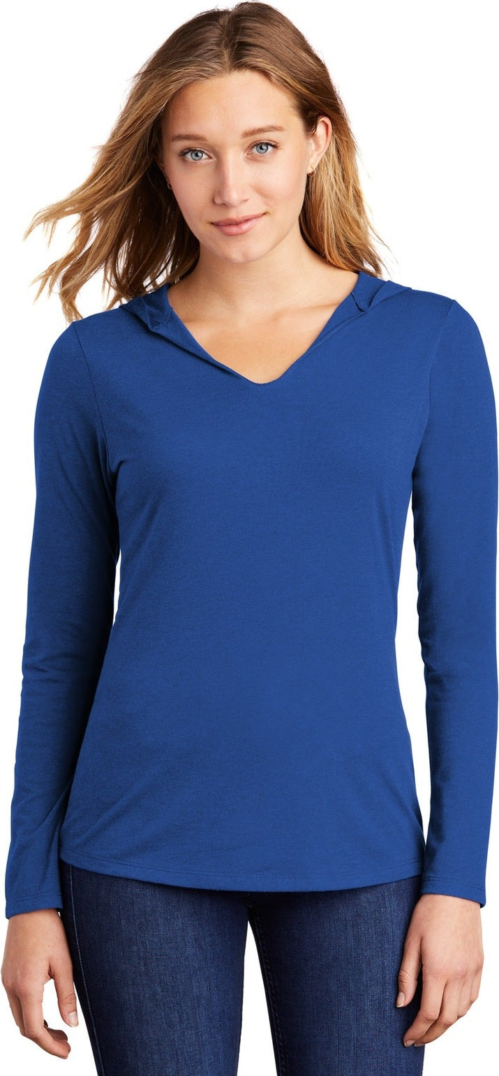 Front View of Deep Royal District Women's Perfect Tri Long Sleeve Hoodie. DM139L