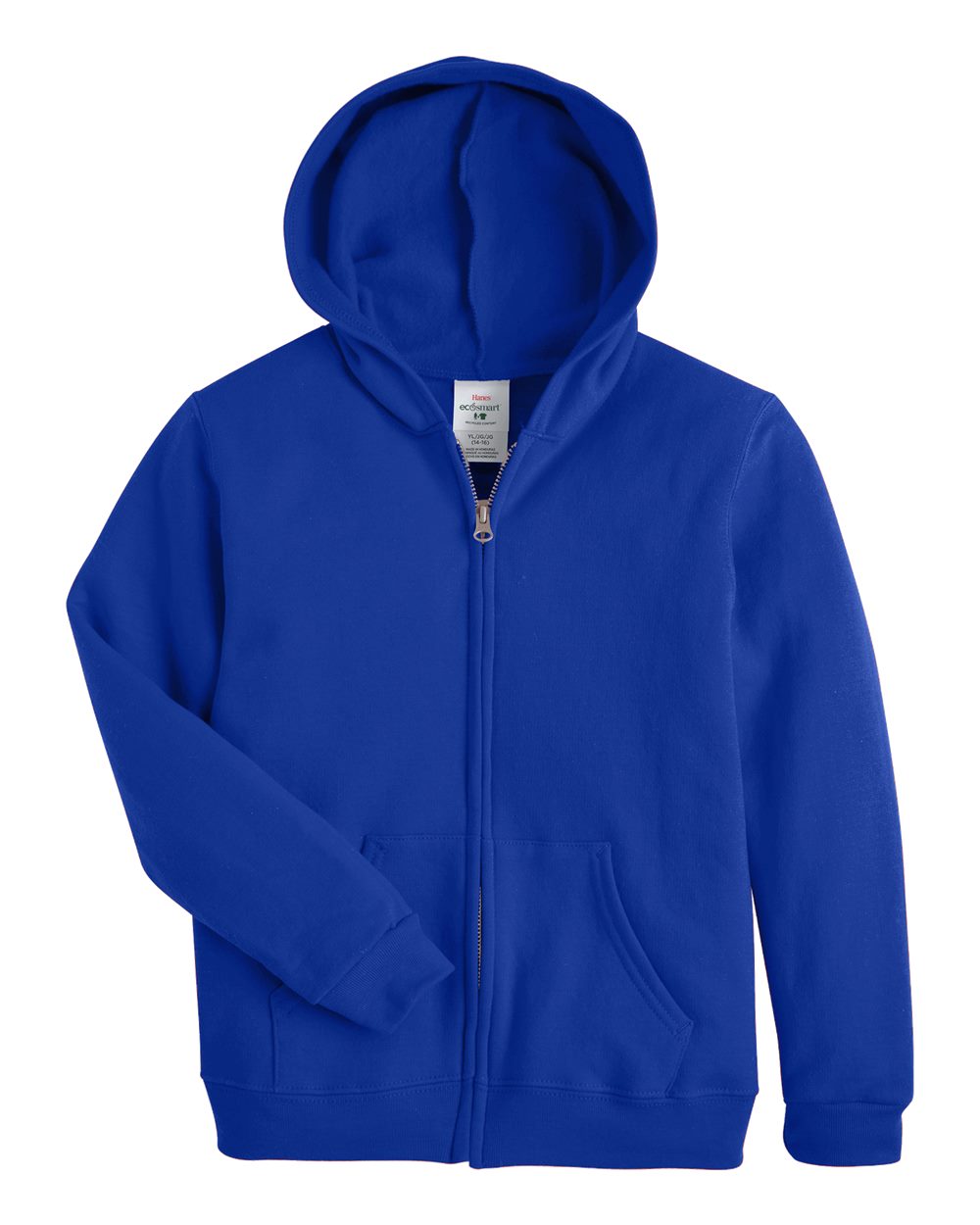 Front View of Deep Royal EcoSmart® Youth Full-Zip Hooded Sweatshirt - P480