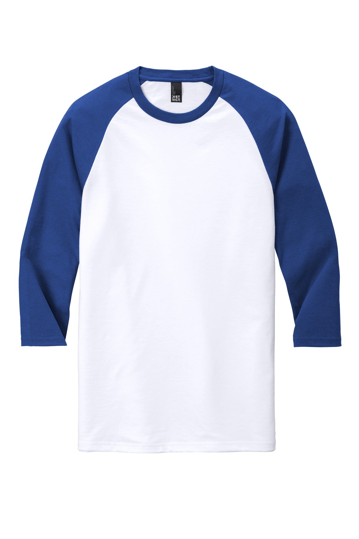 Front View of Deep Royal/Wht District Perfect Tri 3/4-Sleeve Raglan. DM136