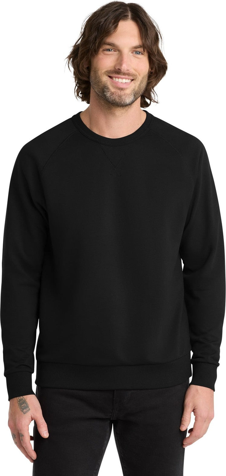 Front View of DeepBlack Allmade Unisex Organic French Terry Crewneck Sweatshirt AL4004