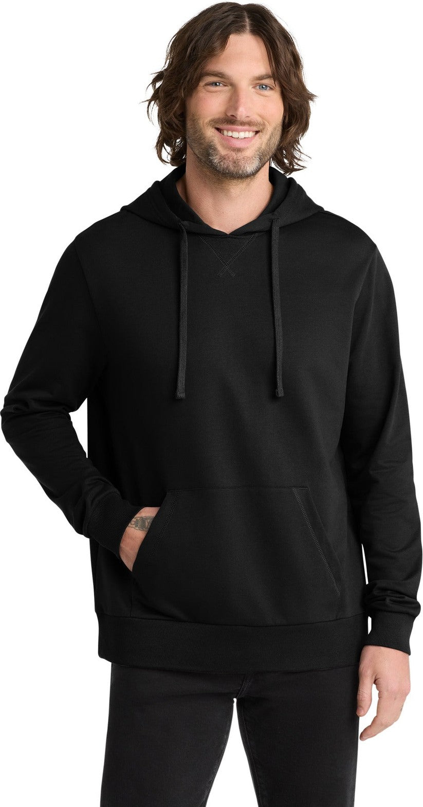Front View of DeepBlack Allmade Unisex Organic French Terry Pullover Hoodie AL4000
