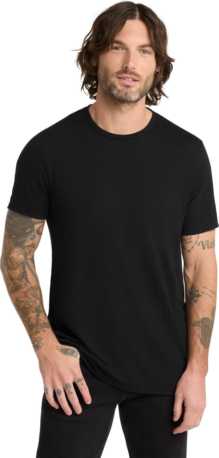 Front View of DeepBlack Allmade Unisex Tri-Blend Tee AL2004