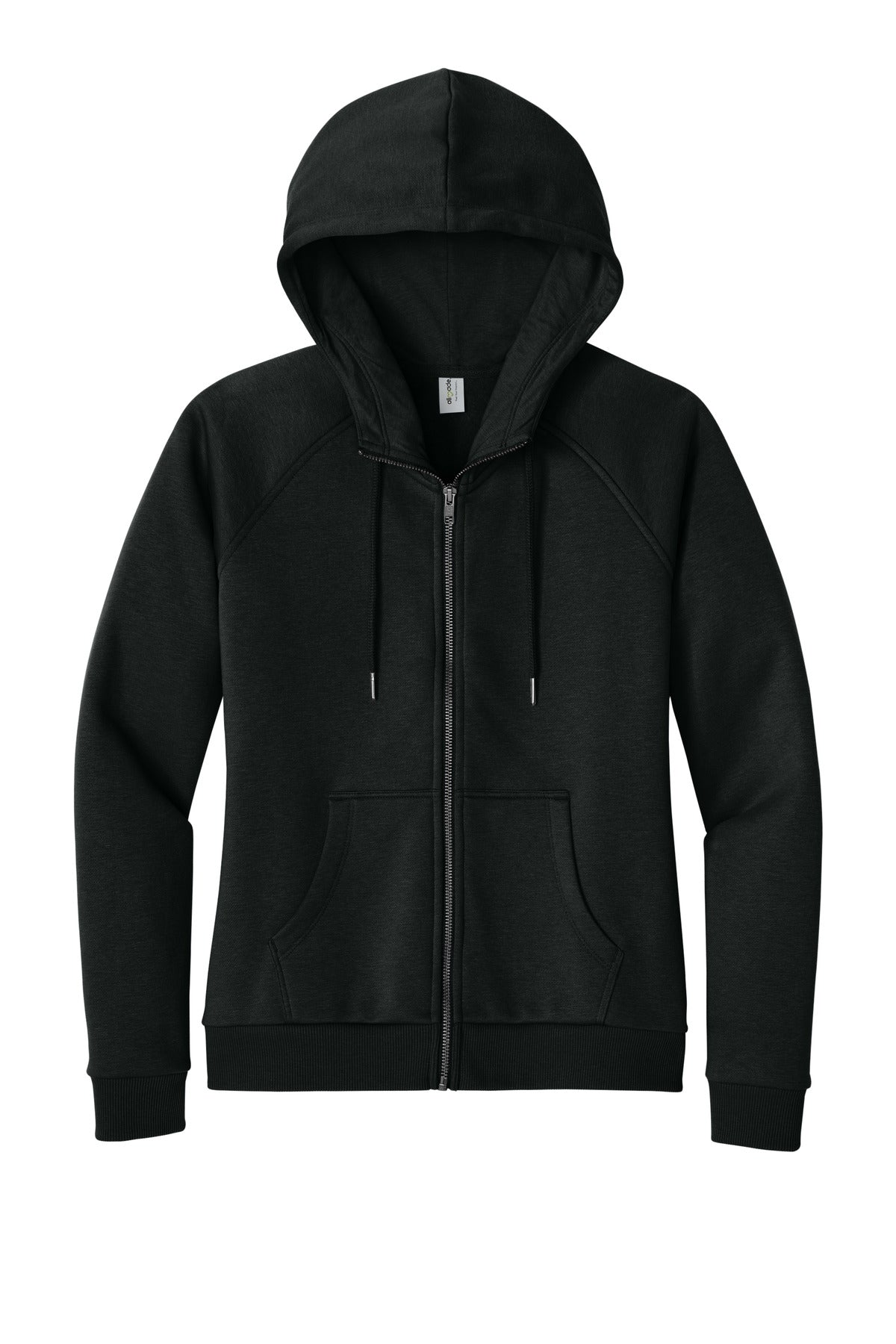 Front View of DeepBlack Allmade Women's Organic CVC Fleece Full-Zip Hoodie AL5003