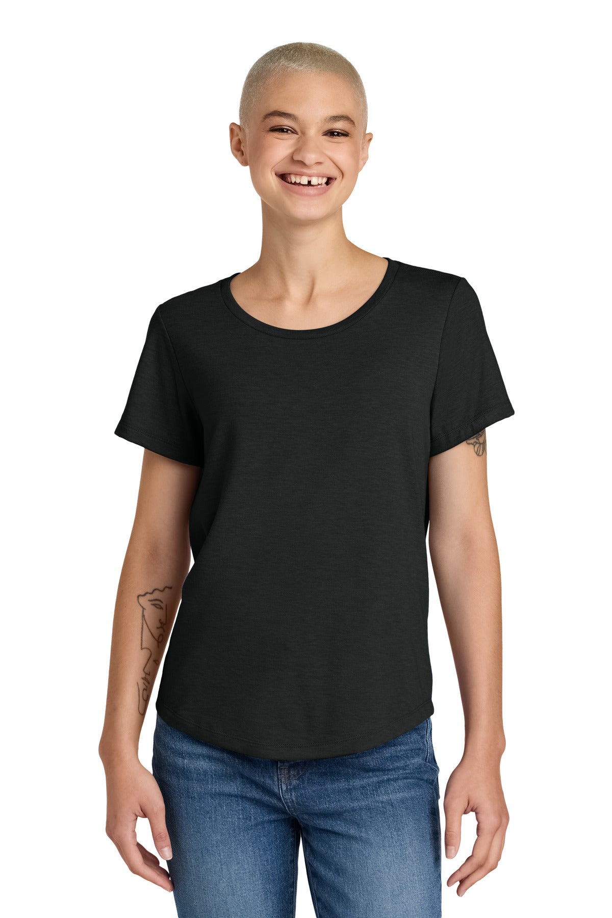 Front View of DeepBlack Allmade Women's Relaxed Tri-Blend Scoop Neck Tee AL2015