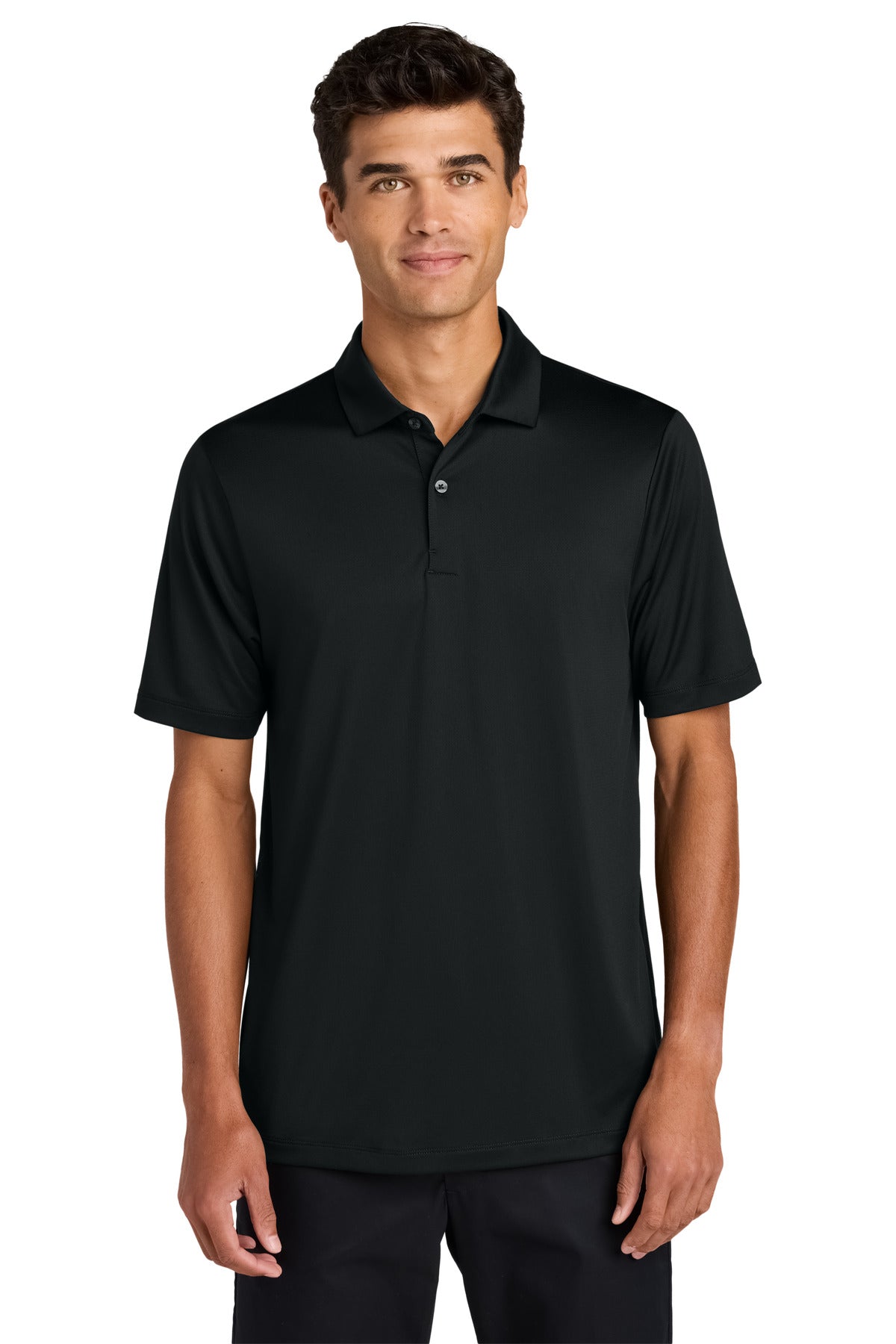 Front View of DeepBlack Mercer+Mettle Recharge Jersey Polo MM1020
