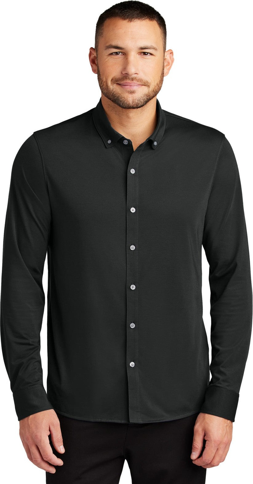 Front View of DeepBlack Mercer+Mettle Stretch Jersey Long Sleeve Shirt MM1018