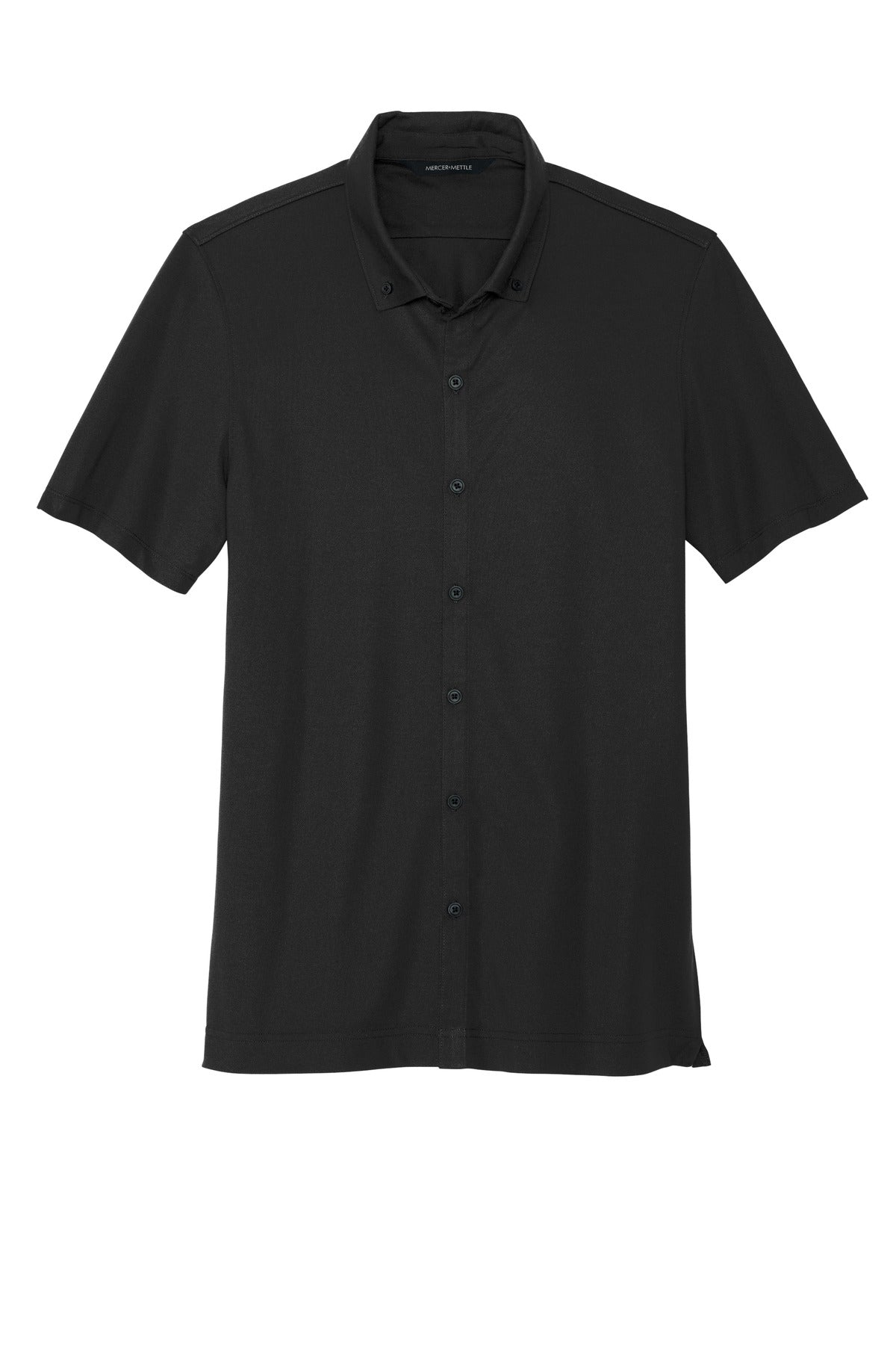Front View of DeepBlack Mercer+Mettle Stretch Pique Full-Button Polo MM1006