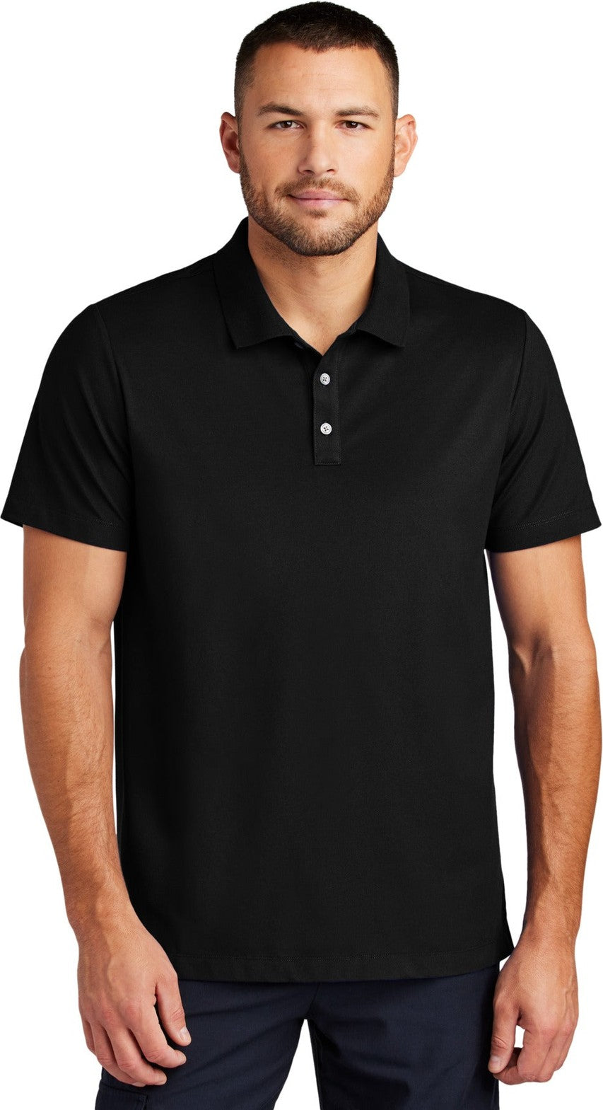 Front View of DeepBlack Mercer+Mettle Stretch Pique Polo MM1004