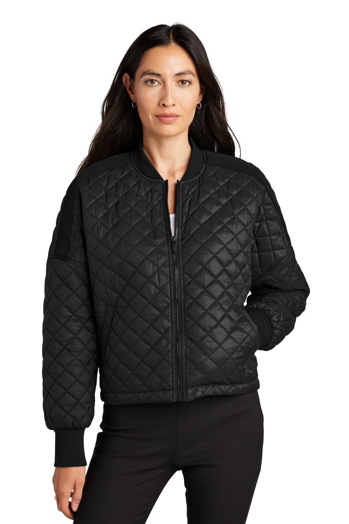 Front View of DeepBlack Mercer+Mettle Women's Boxy Quilted Jacket MM7201