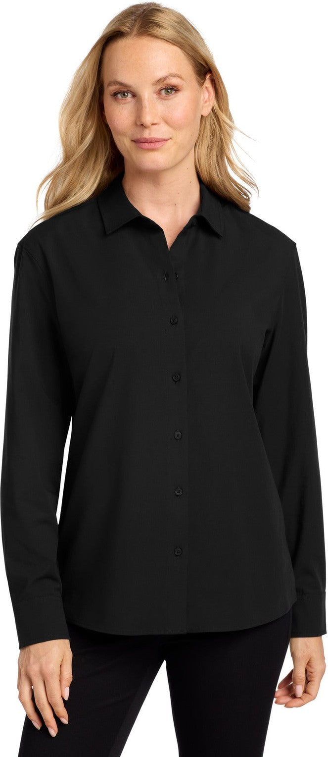 Front View of DeepBlack Mercer+Mettle Women's Long Sleeve Stretch Woven Shirt MM2001