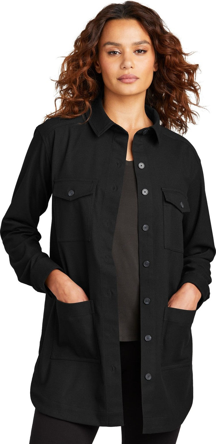 Front View of DeepBlack Mercer+Mettle Women's Long Sleeve Twill Overshirt MM2021