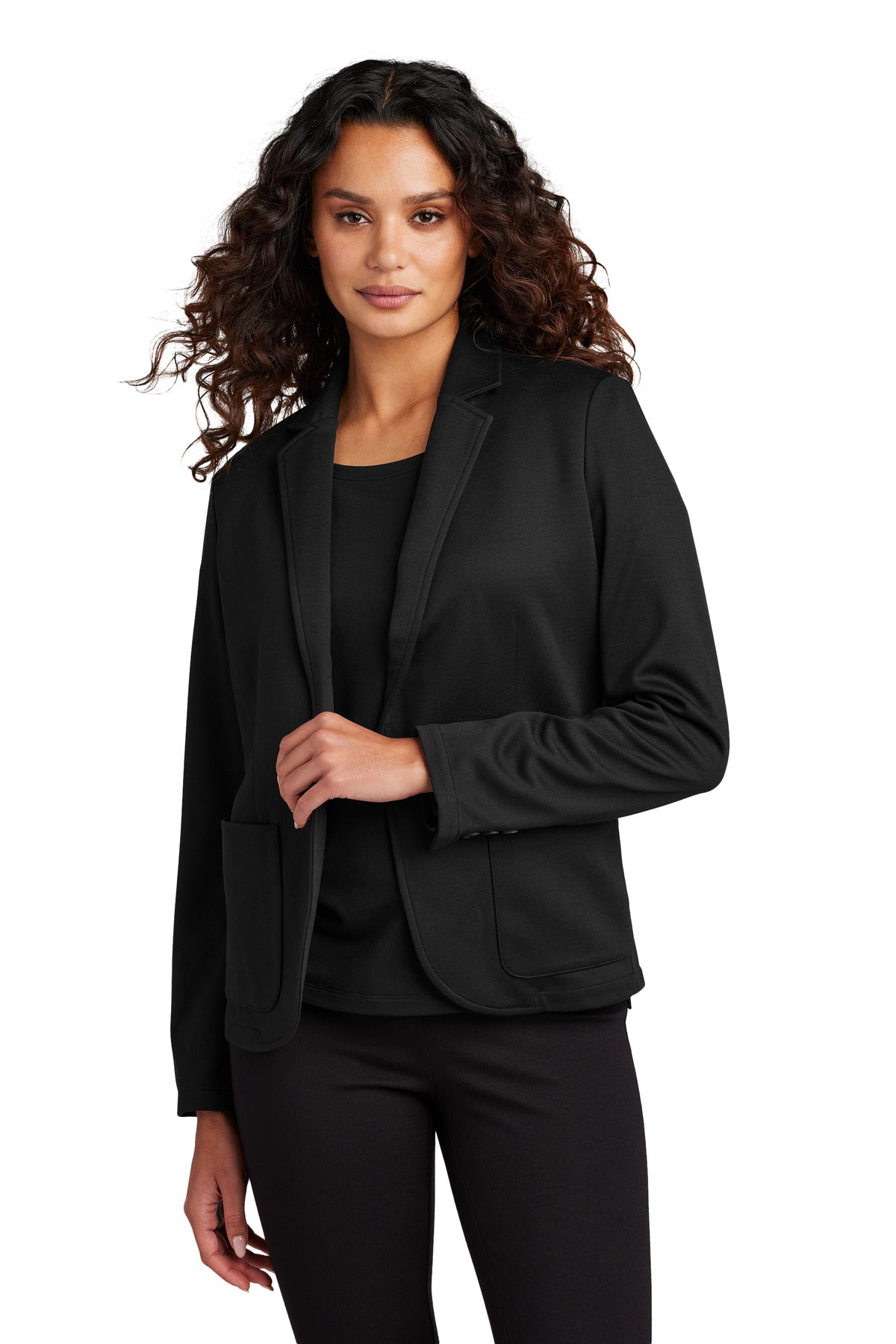 Front View of DeepBlack Mercer+Mettle Women's Relaxed Knit Blazer MM3031
