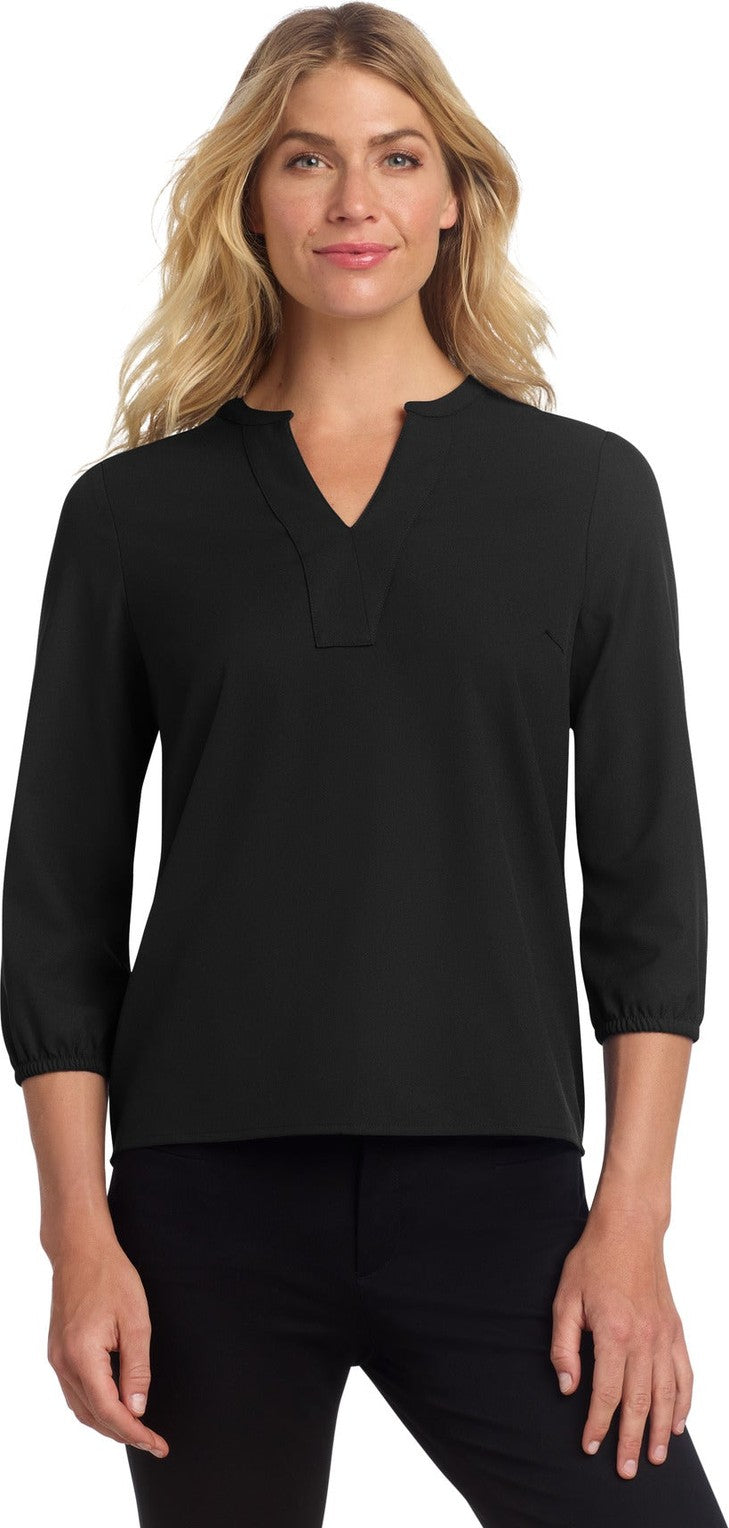 Front View of DeepBlack Mercer+Mettle Women's Stretch Crepe 3/4-Sleeve Blouse MM2011