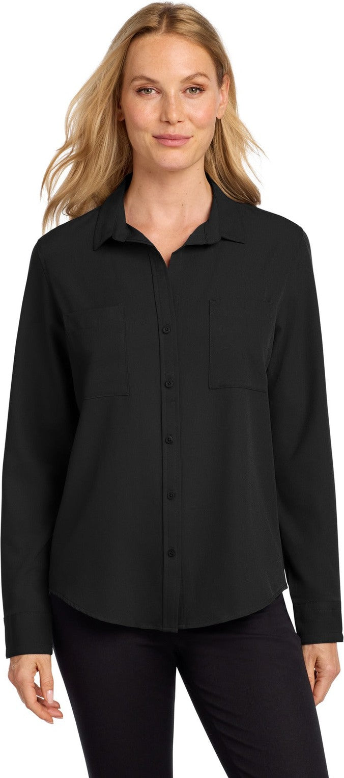 Front View of DeepBlack Mercer+Mettle Women's Stretch Crepe Long Sleeve Camp MM2013