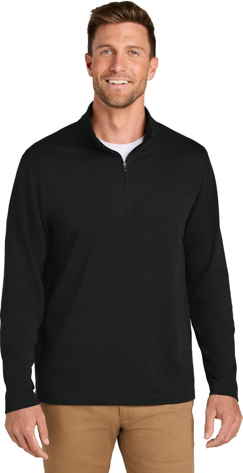 Front View of DeepBlack Port Authority Breakwater 1/4-Zip Pullover K820