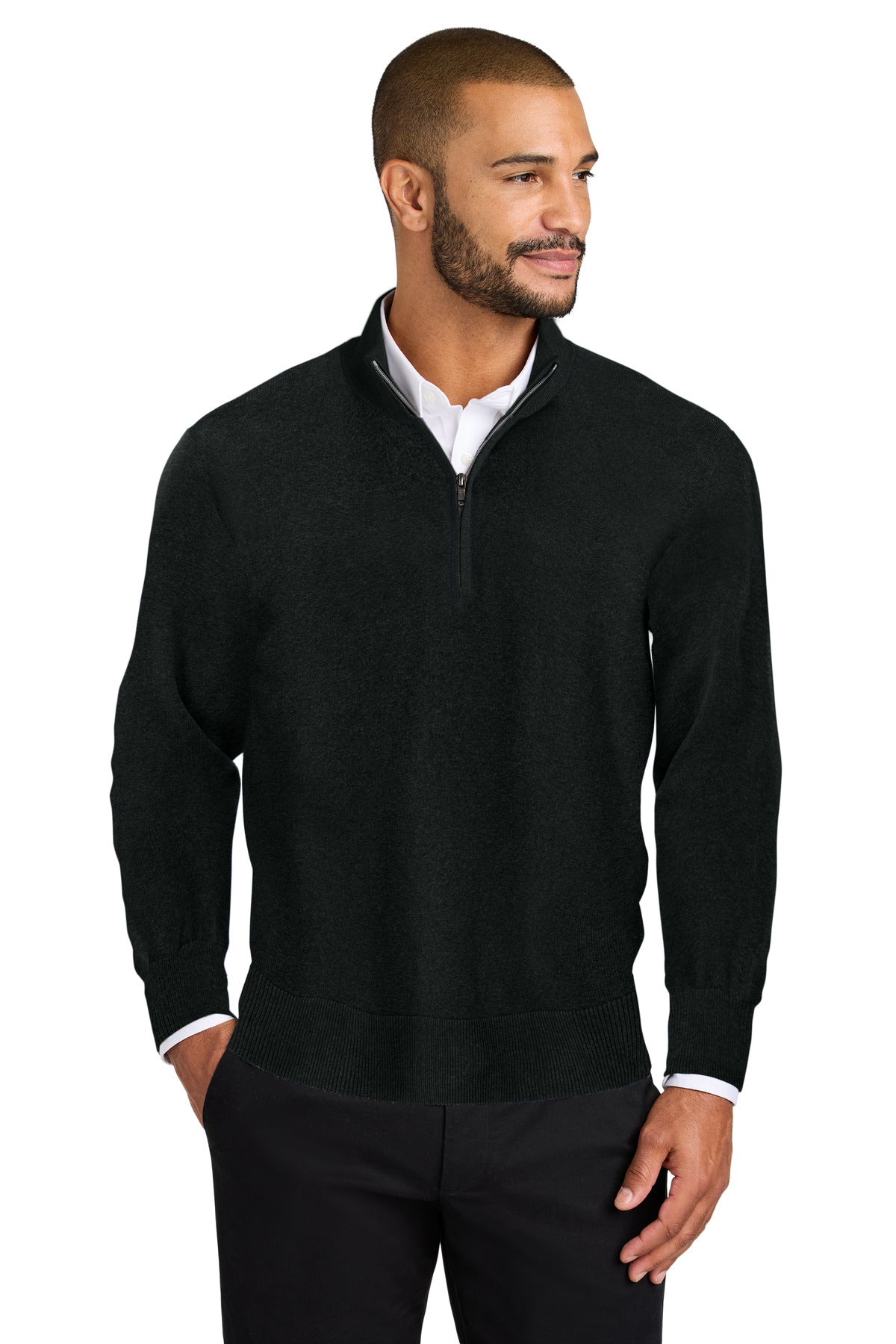 Front View of DeepBlack Port Authority Easy Care 1/4-Zip Sweater SW2900