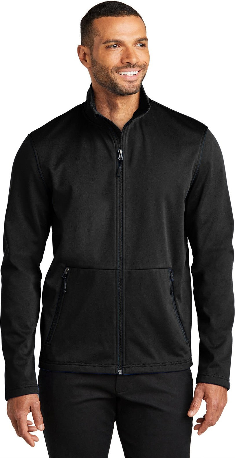 Front View of DeepBlack Port Authority Flexshell Jacket J617
