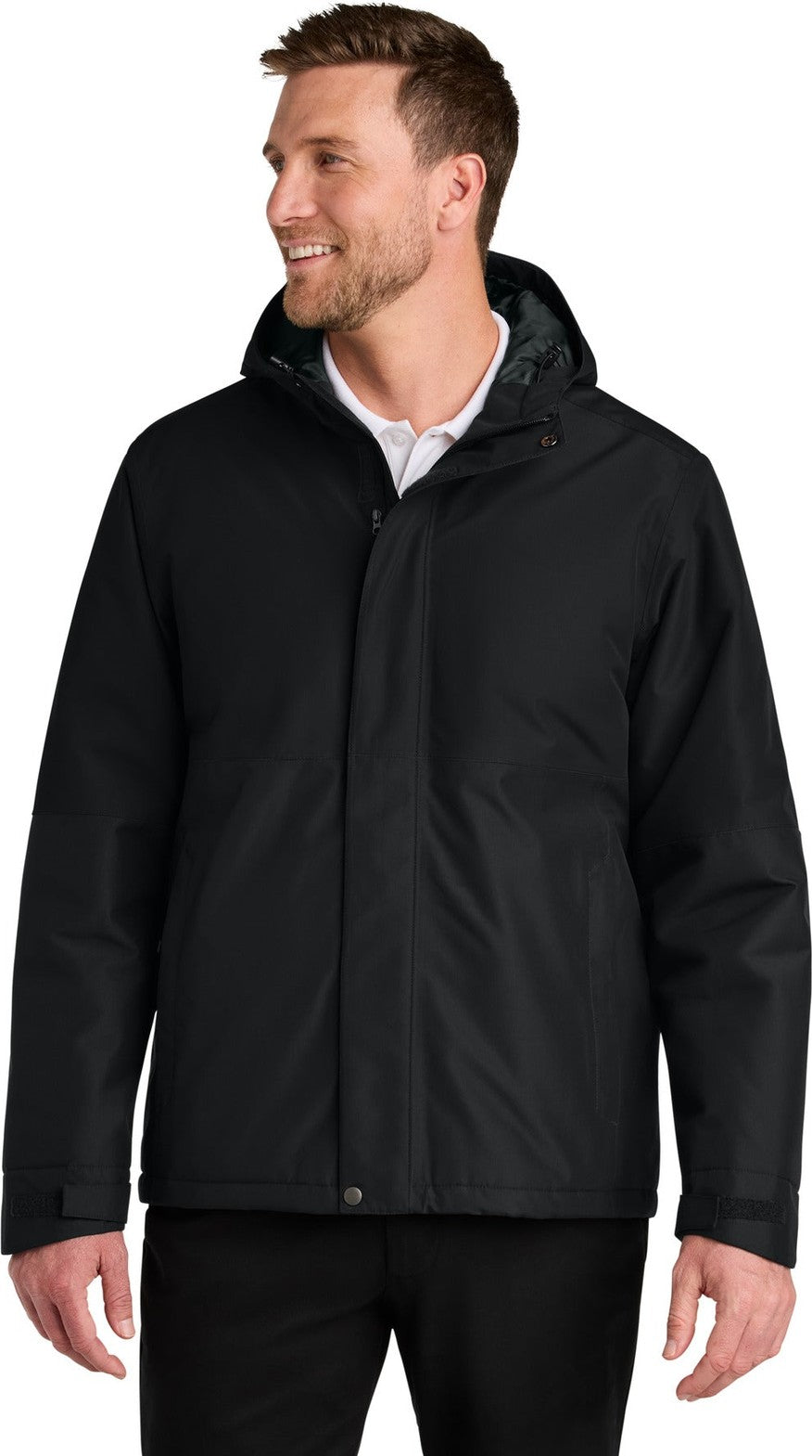 Front View of DeepBlack Port Authority Insulated Heavy Ripstop Jacket J721