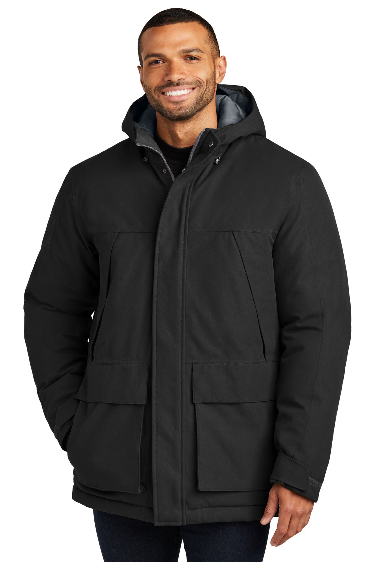 Front View of DeepBlack Port Authority Latitude Waterproof Heavyweight Parka J363