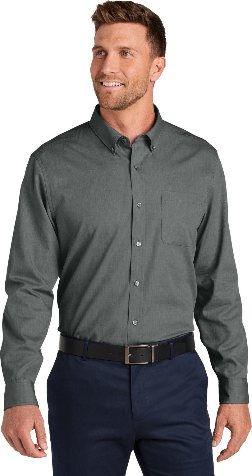 Front View of DeepBlack Port Authority Long Sleeve Nailhead Easy Care Shirt W816