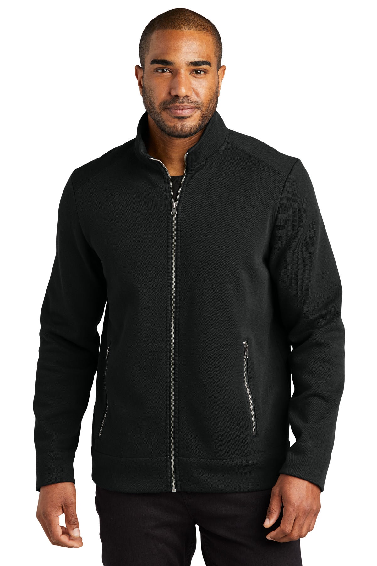 Front View of DeepBlack Port Authority Network Fleece Jacket F422