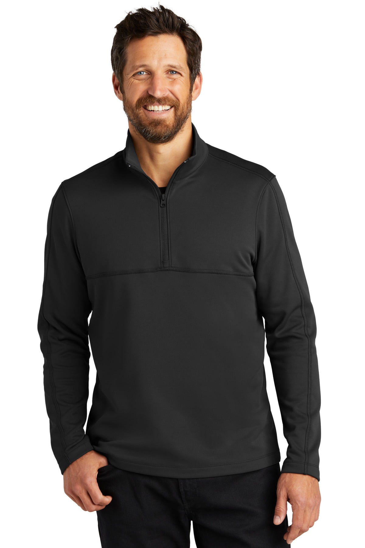 Front View of DeepBlack Port Authority Smooth Fleece 1/4-Zip F804