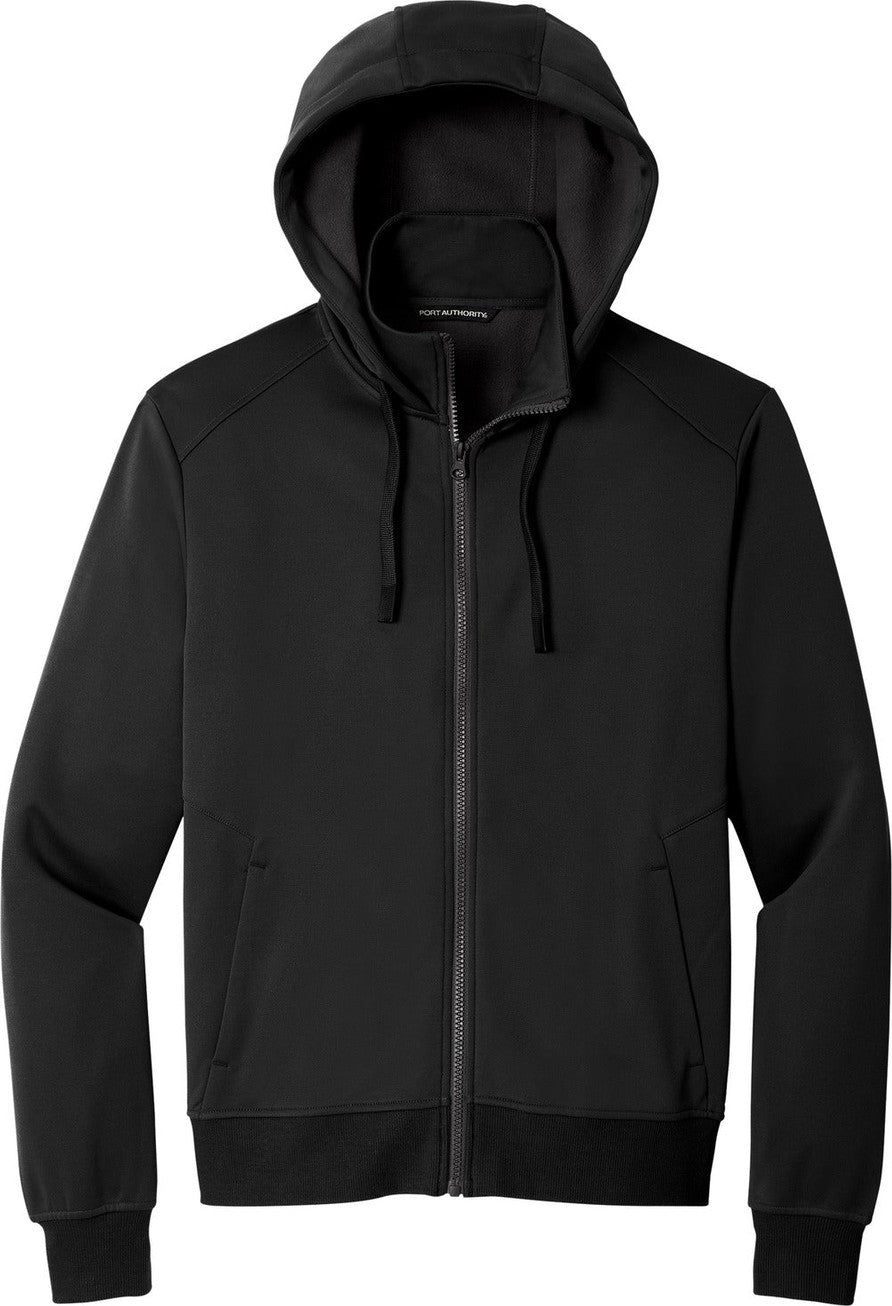 Front View of DeepBlack Port Authority Smooth Fleece Hooded Jacket F814