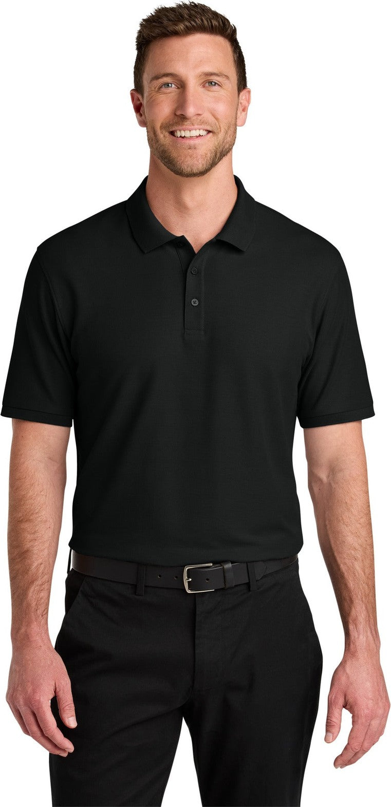 Front View of DeepBlack Port Authority Wearever Signature Pique Polo K200