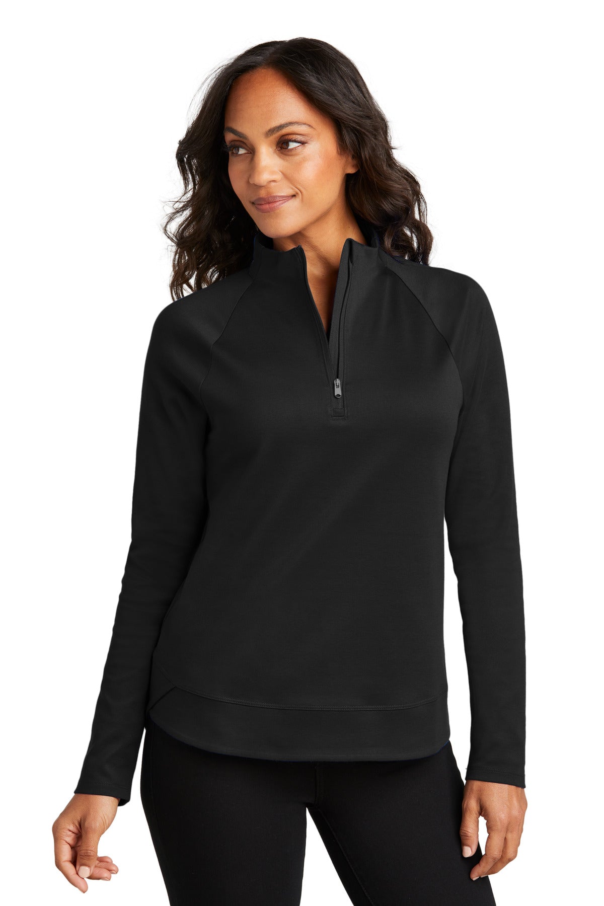 Front View of DeepBlack Port Authority Women's C-FREE Cypress 1/4-Zip LK870