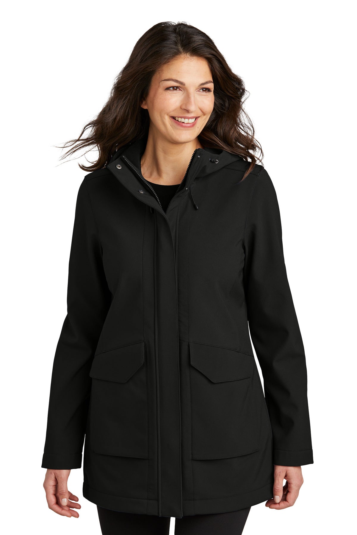 Front View of DeepBlack Port Authority Women's Collective Outer Soft Shell Parka L919