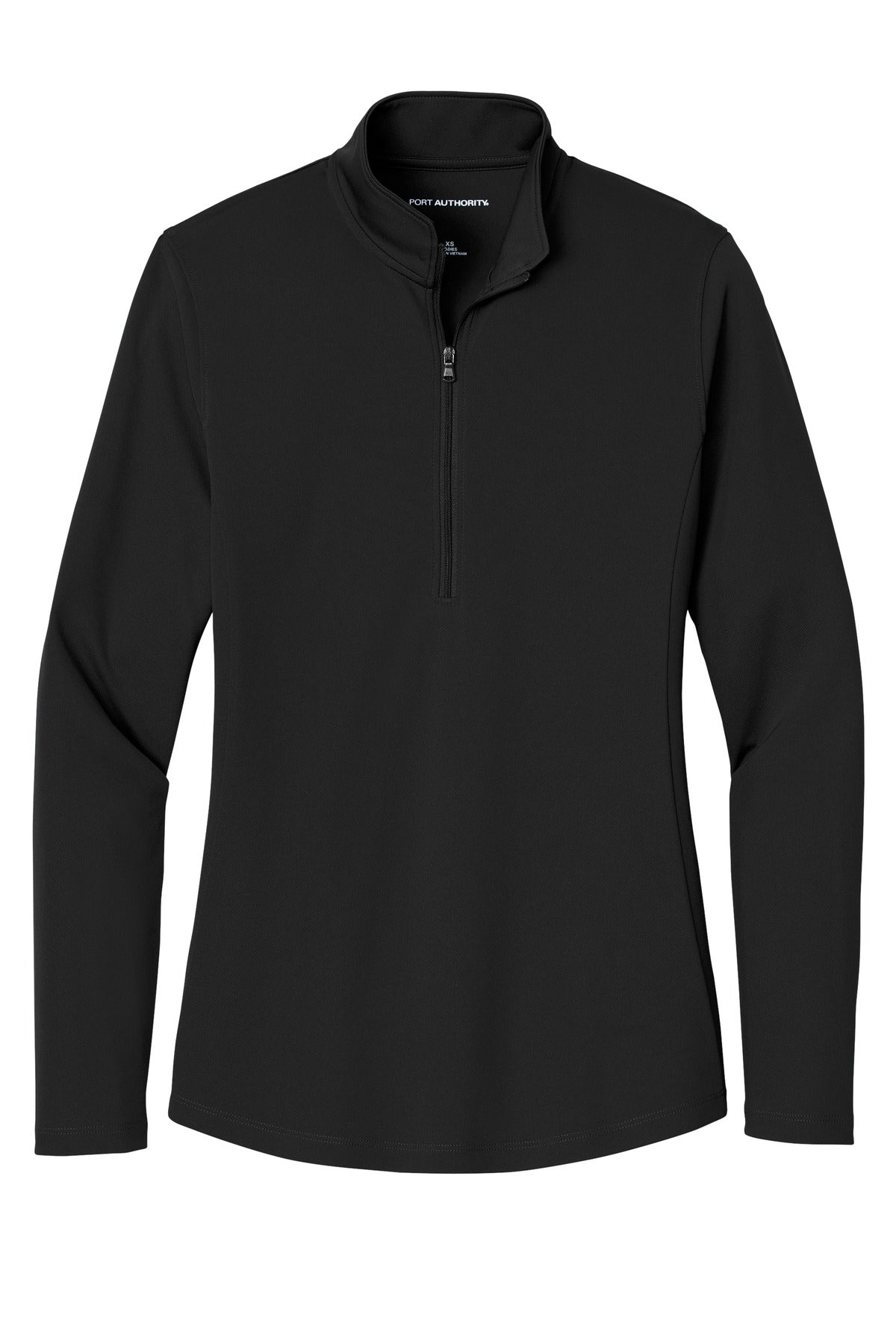 Front View of DeepBlack Port Authority Women's Dry Zone UV Micro-Mesh 1/4-Zip LK112