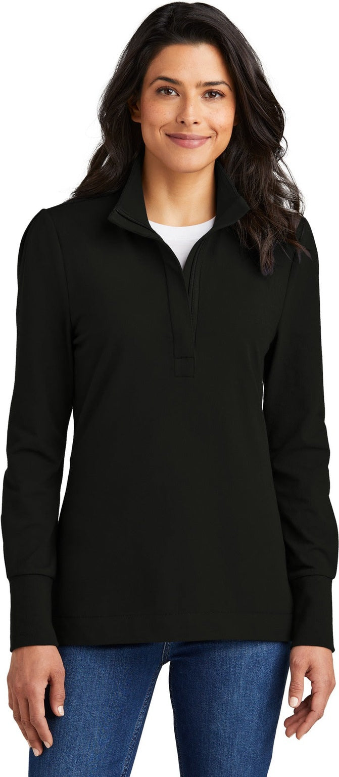 Front View of DeepBlack Port Authority Women's Fairway Stretch 1/4-Zip LK829