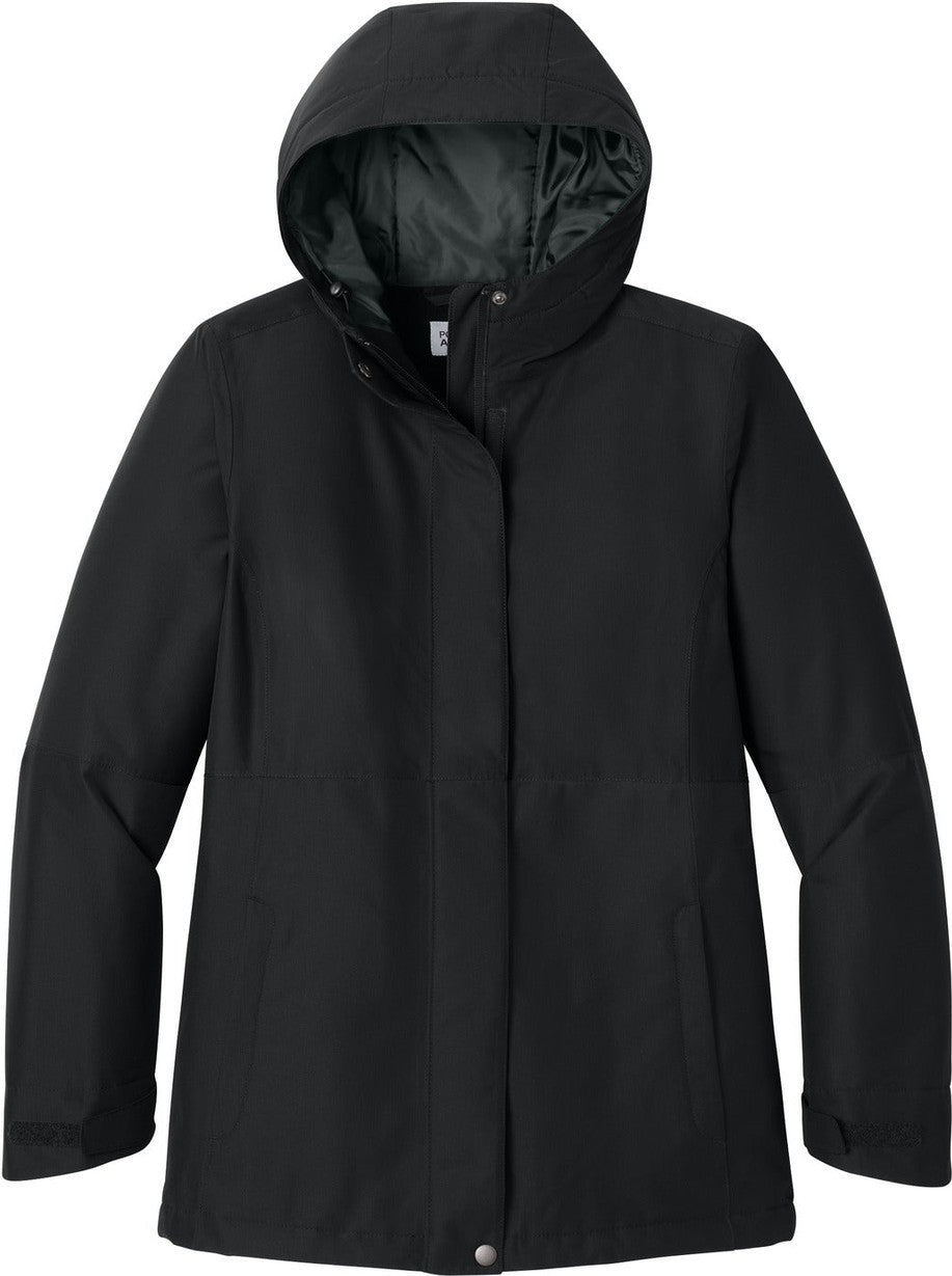 Front View of DeepBlack Port Authority Women's Insulated Heavy Ripstop Jacket L721