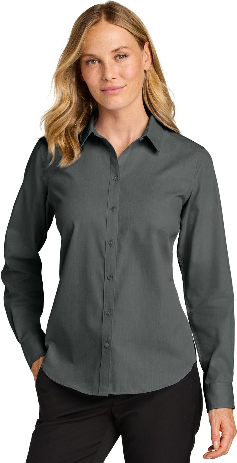 Front View of DeepBlack Port Authority Women's Long Sleeve Nailhead Easy Care Shirt LW816
