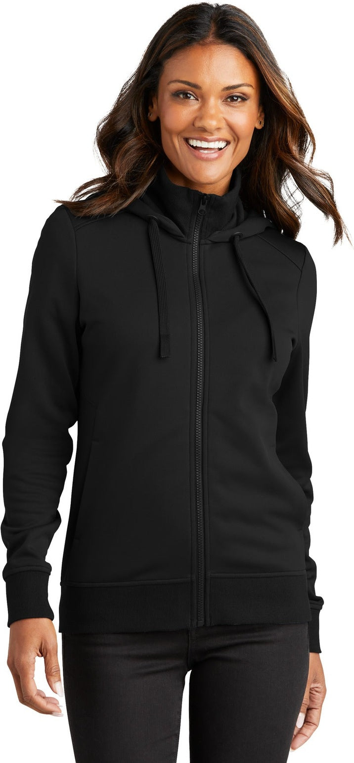 Front View of DeepBlack Port Authority Women's Smooth Fleece Hooded Jacket L814
