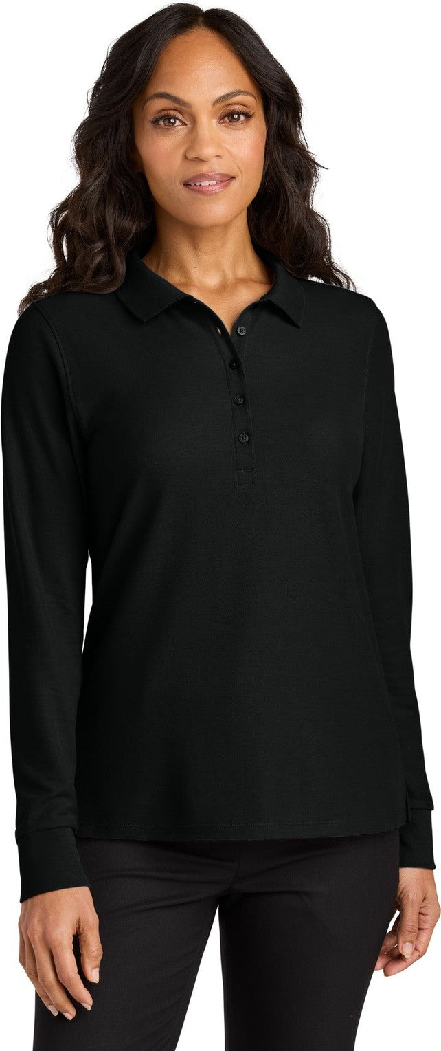 Front View of DeepBlack Port Authority Women's Wearever Signature Pique Long Sleeve Polo LK200LS
