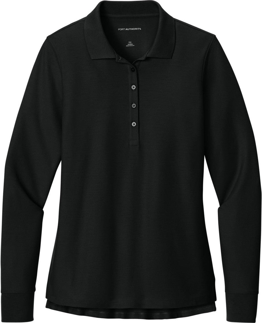 Front View of DeepBlack Port Authority Women's Wearever Signature Pique Long Sleeve Polo LK200LS