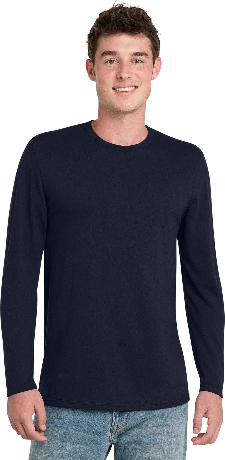 Front View of DeepNavy Port & Co Tri-Blend Long Sleeve Tee. PC330LS