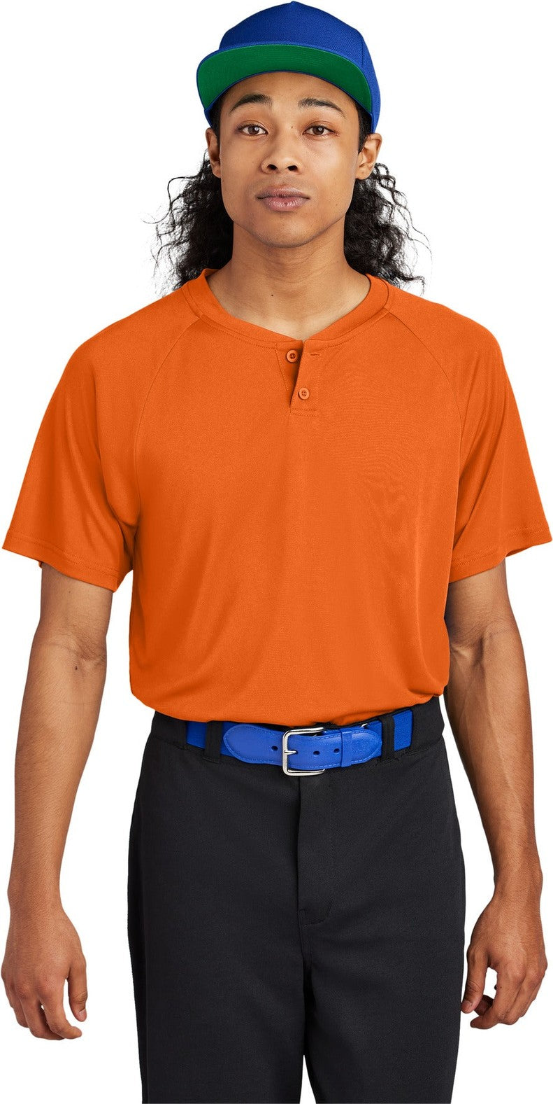 Front View of DeepOrange Sport-Tek PosiCharge Competitor 2-Button Henley ST359