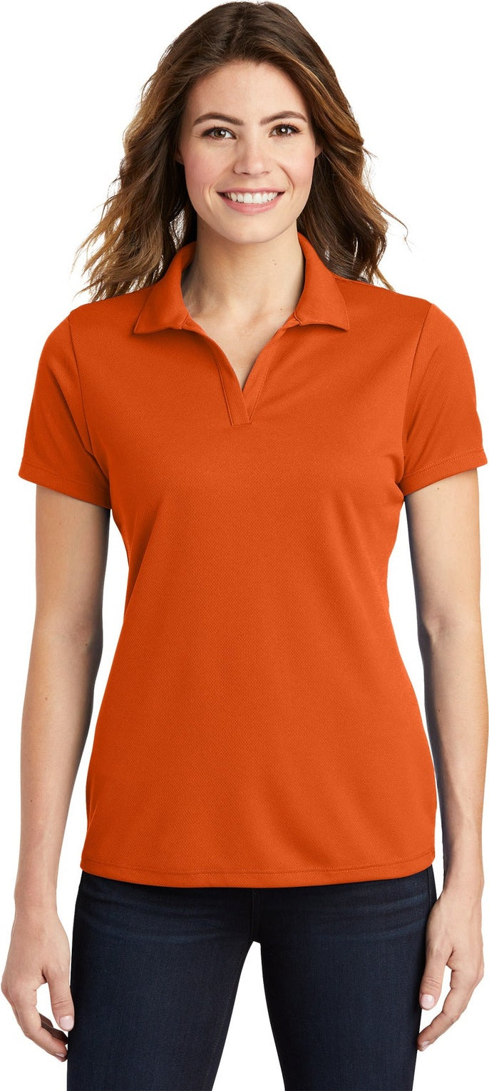 Front View of DeepOrange Sport-Tek Women's PosiCharge RacerMesh Polo. LST640