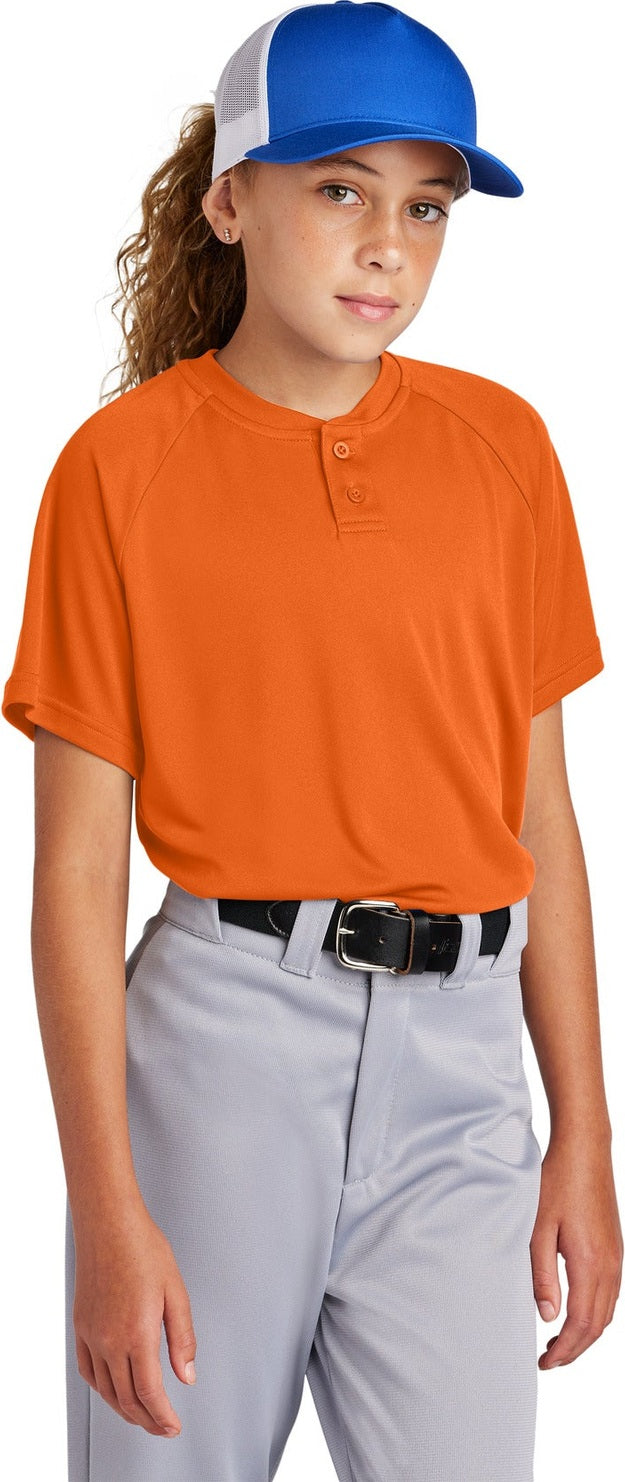 Front View of DeepOrange Sport-Tek Youth PosiCharge Competitor 2-Button Henley YST359