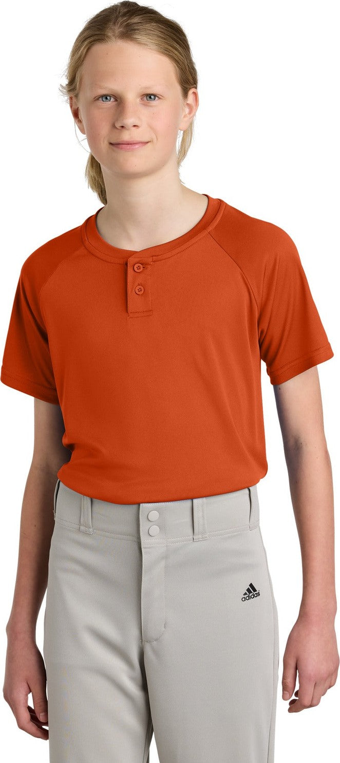Front View of DeepOrange Sport-Tek Youth PosiCharge Competitor 2-Button Henley YST359