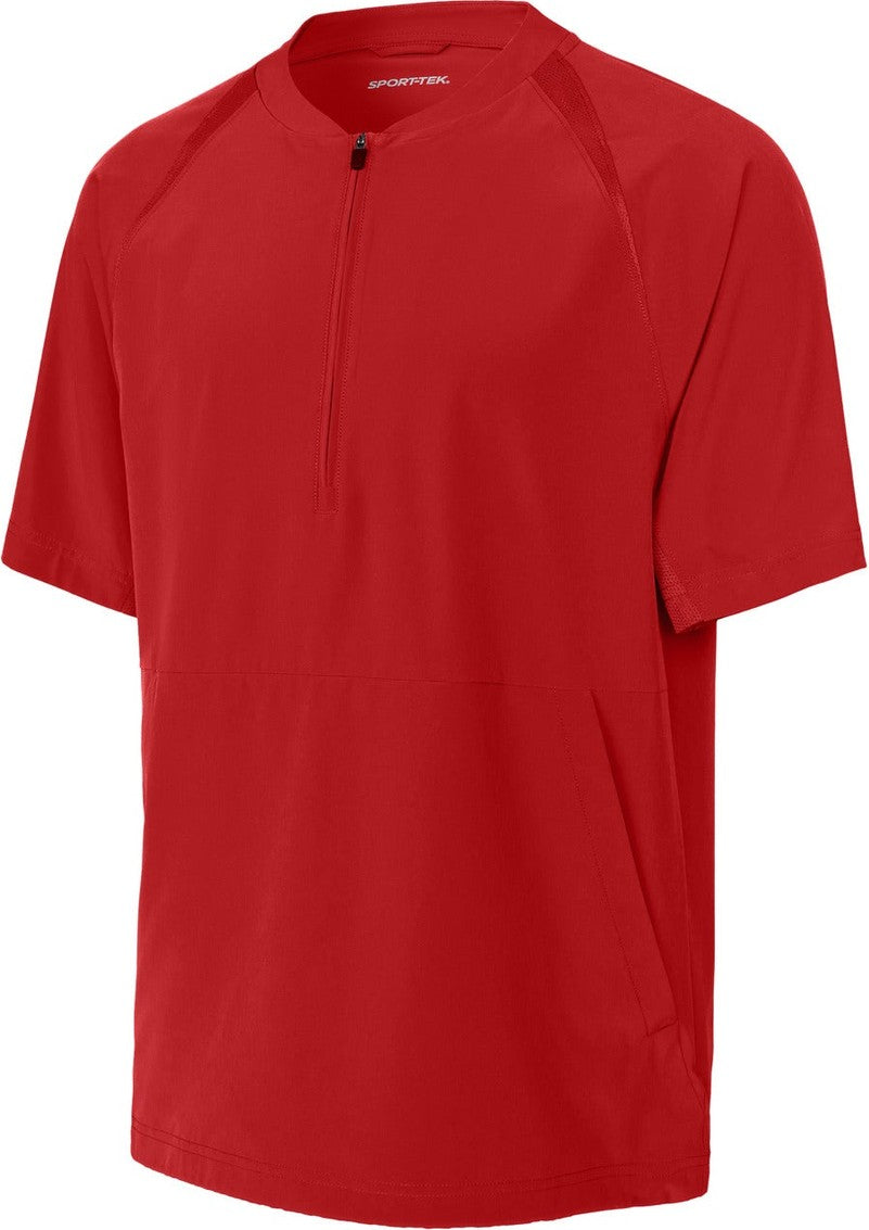 Front View of DeepRed Sport-Tek Repeat 1/2-Zip Short Sleeve Jacket JST489