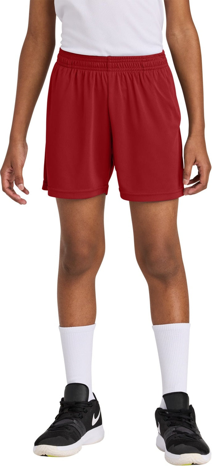 Front View of DeepRed Sport-Tek Youth PosiCharge Competitor 5" Pocketed Short YST349P