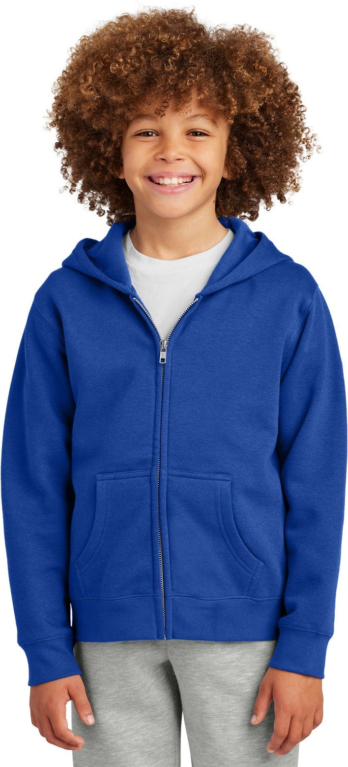 Front View of DeepRoyal District Youth V.I.T. Fleece Full-Zip Hoodie DT6102Y