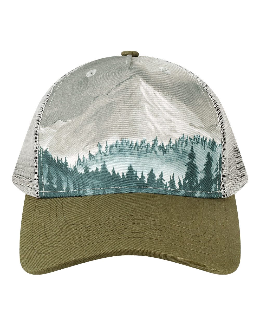 Front View of Denali Olive Green/ Grey Trucker Cap - 5PTKR