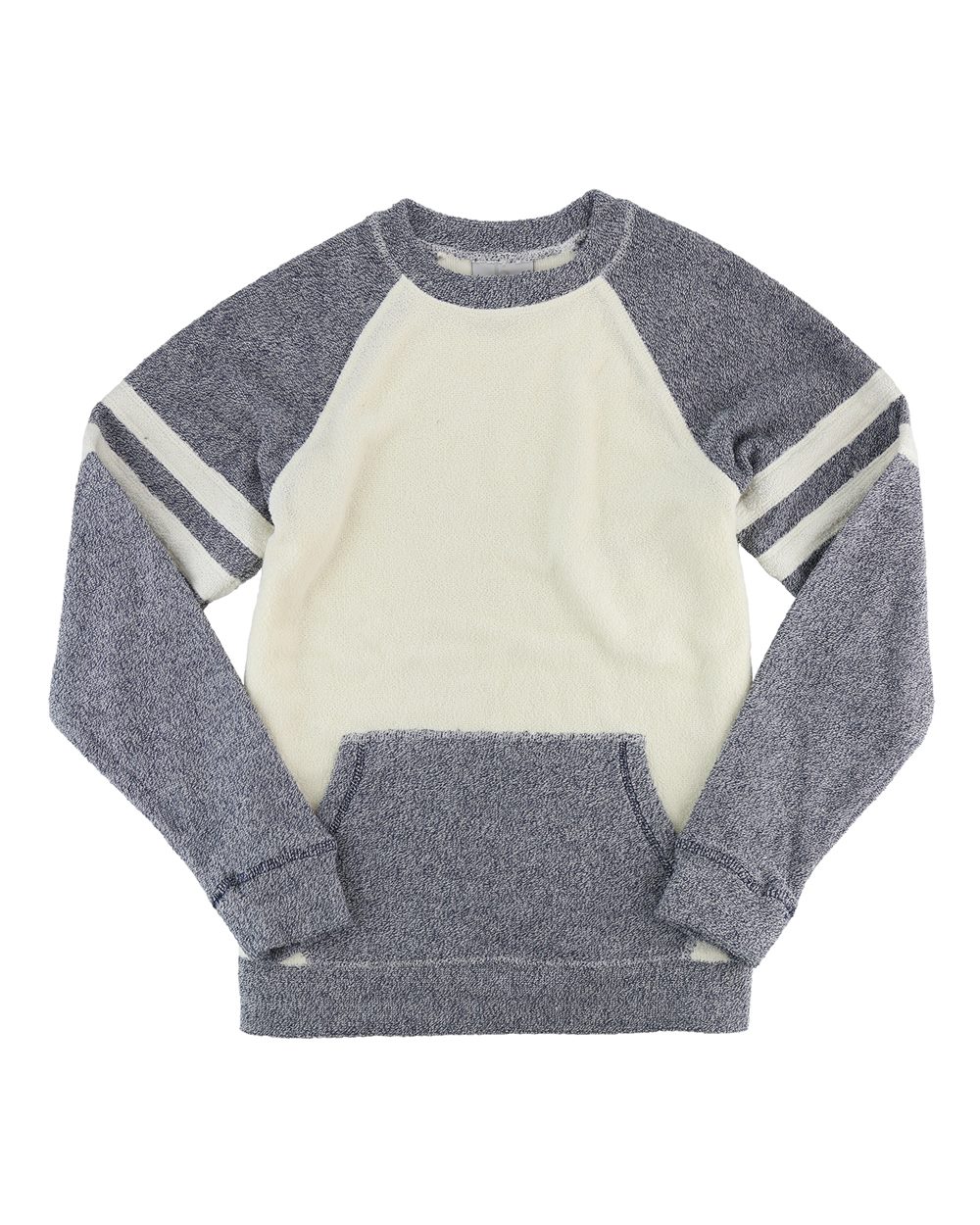 Front View of Denim/ Oatmeal Women's Cozy Contrast Fleece Pullover - L04