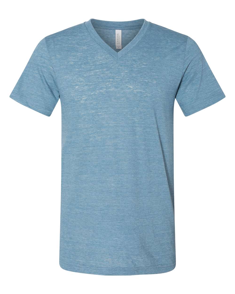 Front View of Denim Slub Textured Jersey V-Neck Tee - 3655