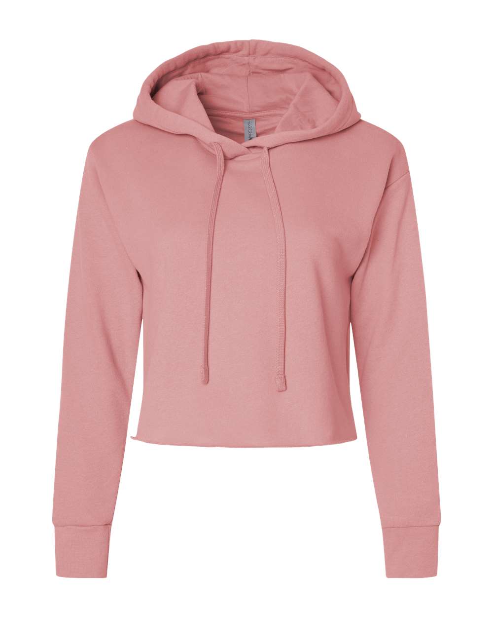 Front View of Desert Pink Women's Laguna Sueded Raw Edge Crop Hoodie - 9384
